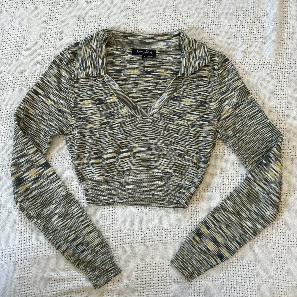 Emory Park Women's Textured Knit Top in Gray and Cream